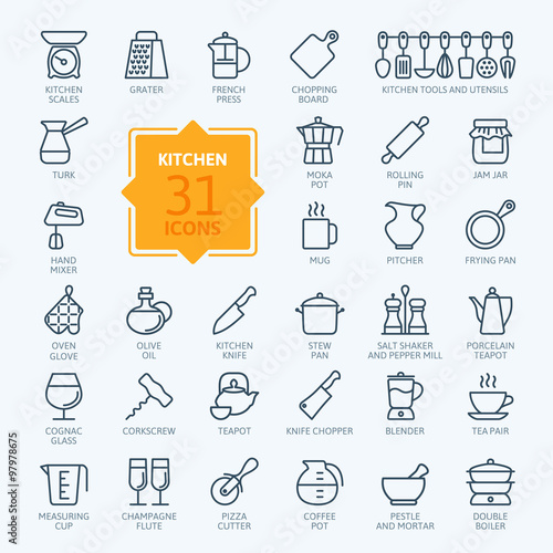 Outline icon collection - cooking, kitchen tools and utensils