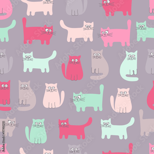 Cute cats. Vector seamless pattern with funny cats. Color background for children. Pastel colors.