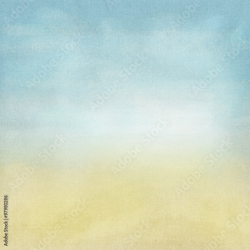 Old grunge background with delicate abstract canvas texture and blue sky view