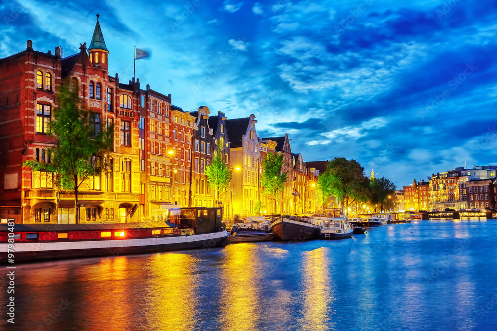 Beautiful Amsterdam city at the evening time.