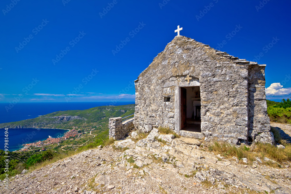 Scenic chapel on top of Vis island