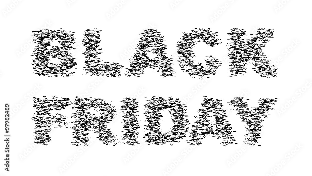 A duple flock of flying birds forms the words BLACK FRIDAY - part of timelapse, stop motion, gif animation A duple flock of flying birds forms the words BLACK FRIDAY - part of timelapse, stop motion, gif animation