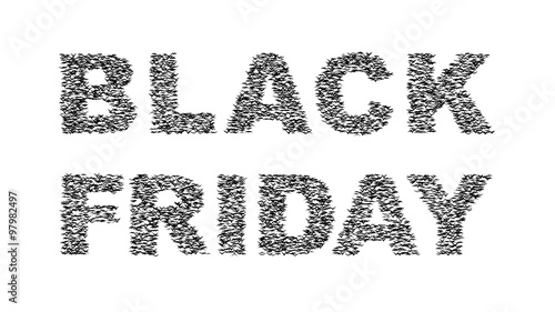 A duple flock of flying birds forms the words BLACK FRIDAY - part of timelapse, stop motion, gif animation