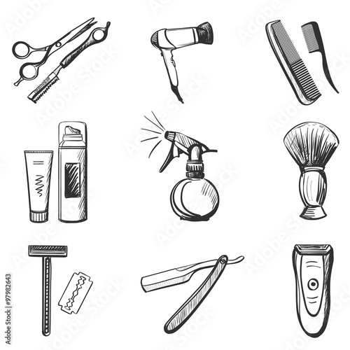 Barber and hairdresser related icons set