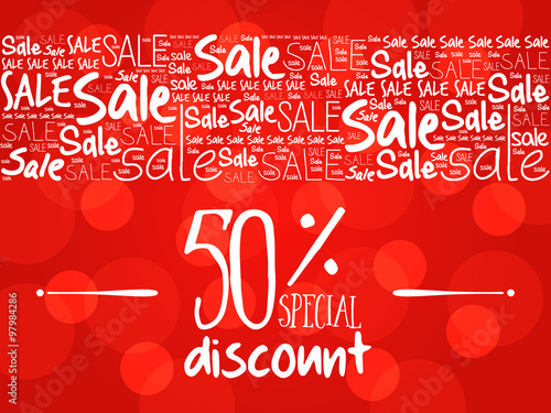 50% Special Discount word cloud background, business concept
