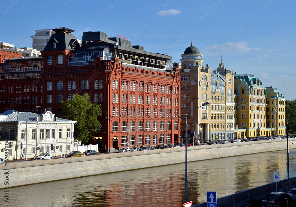 Old historic buildings on Moscow River (Moskva River) quay