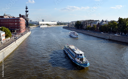 Moscow river quay with Peter the Great Statue, Russia