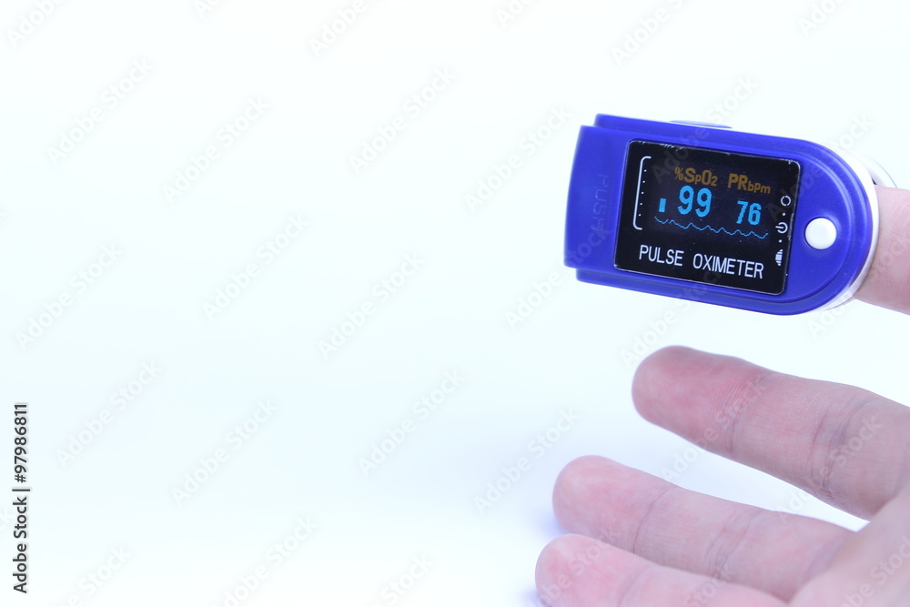 A pulse oximeter on the finger A pulse oximeter on the finger