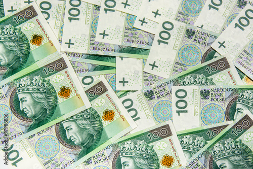 Background of 100 PLN (polish zloty) banknotes