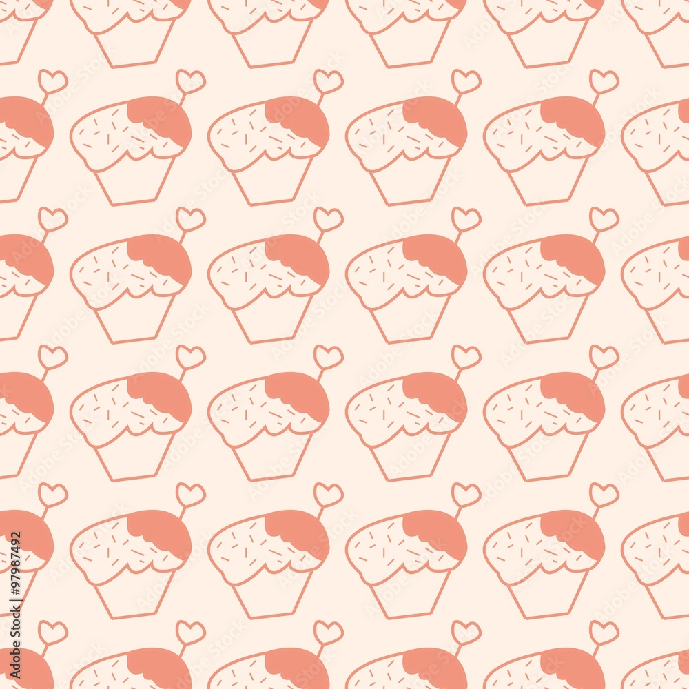 Valentine's day seamless pattern with cakes. Vector illustration