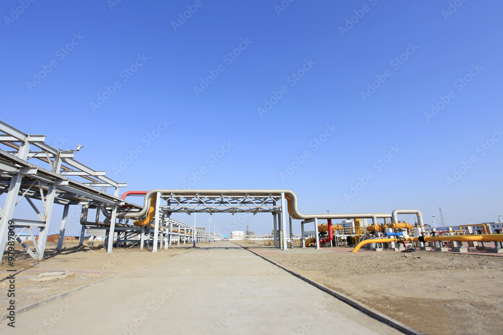 Oil field scene, oil pipelines and facilities Oil field scene, oil pipelines and facilities