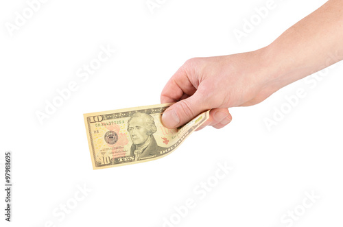 Dollars in a man's hand isolated on white