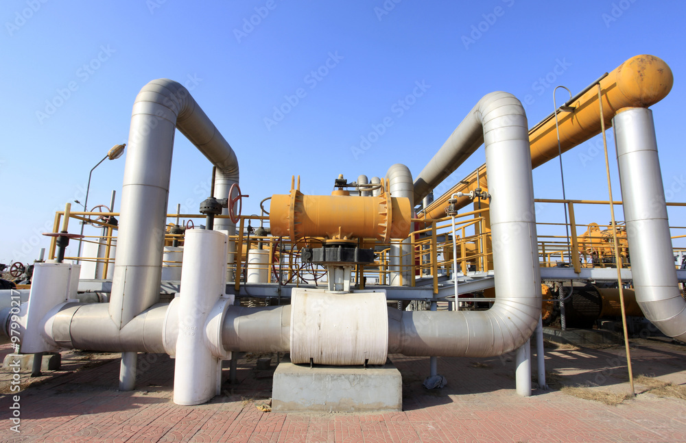 Oil field scene, oil pipelines and facilities Oil field scene, oil pipelines and facilities