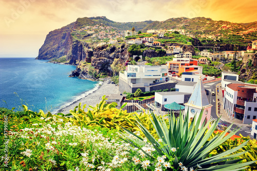 View of Camara de Lobos, small village on Madeira island photo