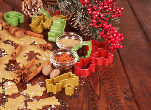 Raw Christmas cookies and spices