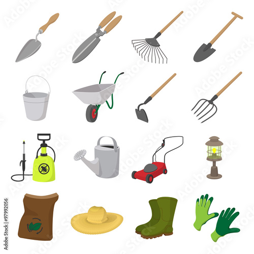Garden cartoon icons set