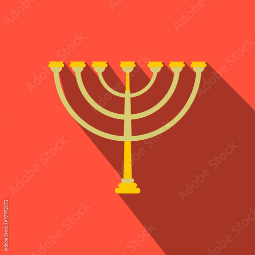 Gold hanukkah menorah flat icon