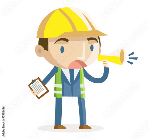 trabajador industrial con megáfono 