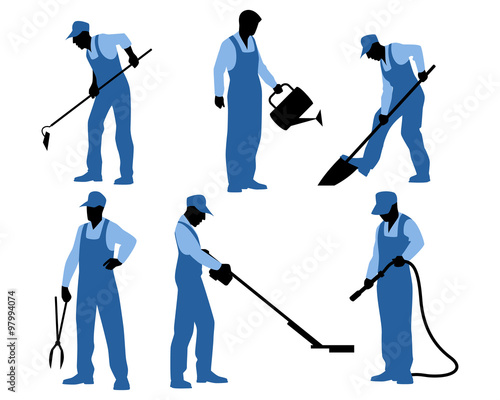 Six gardeners silhouettes