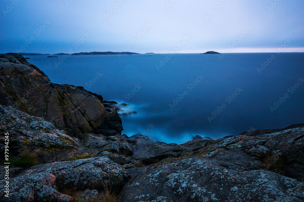 Dawn in Swedish east coast archipelago. Long exposure