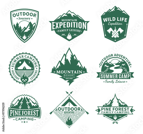 Set of camping and outdoor activity labels