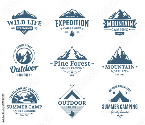 Set of camping and outdoor activity labels