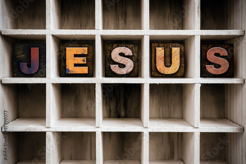 Εκτύπωση καμβά Jesus Concept Wooden Letterpress Type in Draw