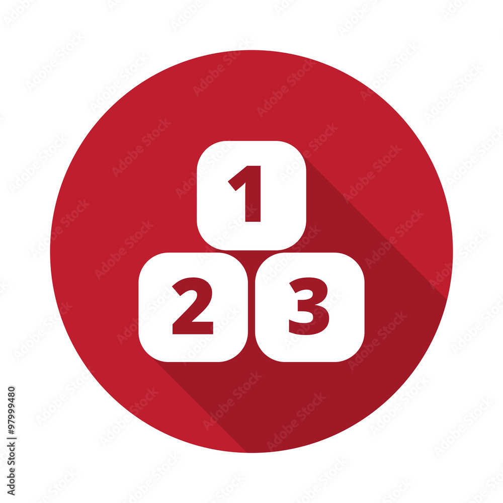Flat 123 Blocks icon with long shadow on red circle Flat 123 Blocks icon with long shadow on red circle