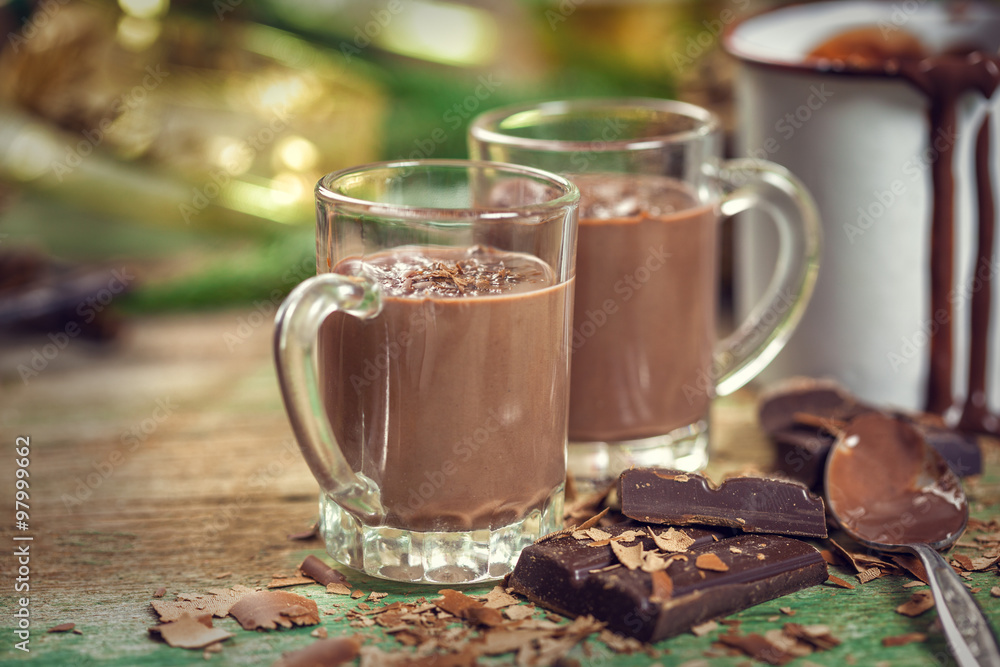Christmas Hot Chocolate on old wooden table Christmas Hot Chocolate on old wooden table