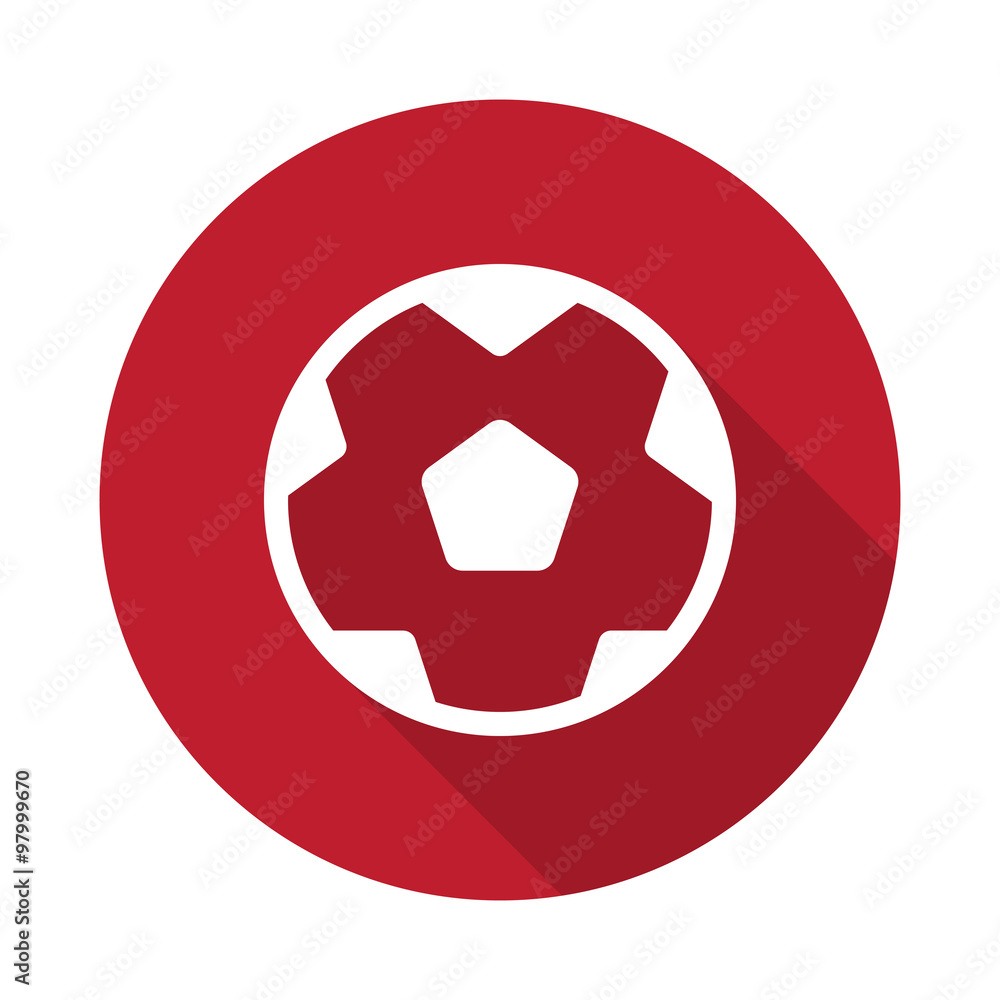 Flat Soccer Ball icon with long shadow on red circle Flat Soccer Ball icon with long shadow on red circle