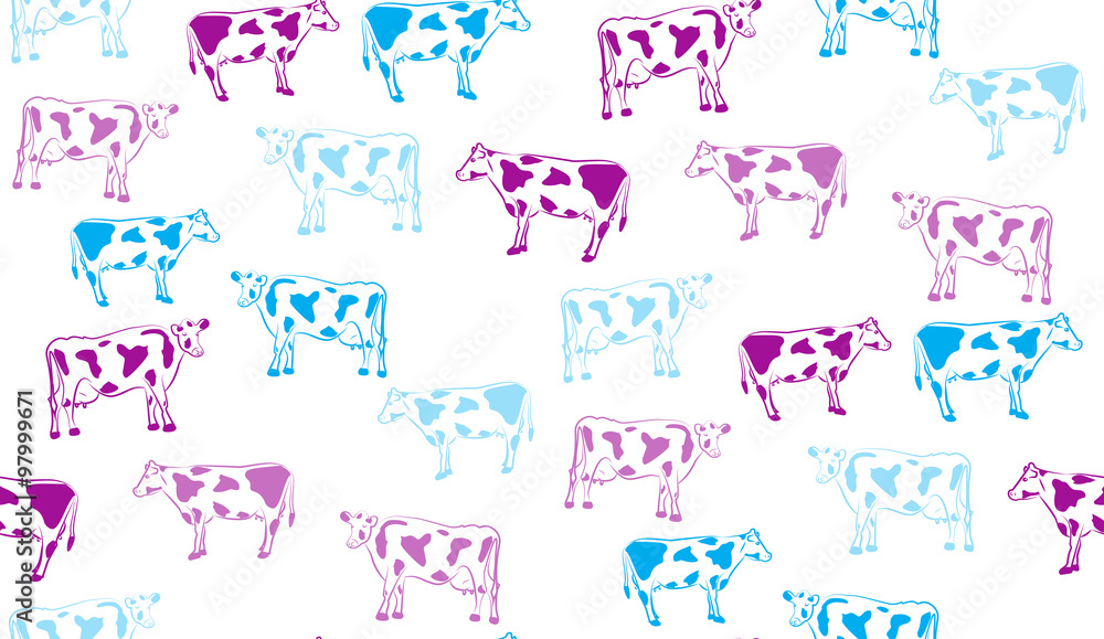 Vector abstract seamless pattern of cows. Chaotic cow. Vector abstract seamless pattern of cows. Chaotic cow.