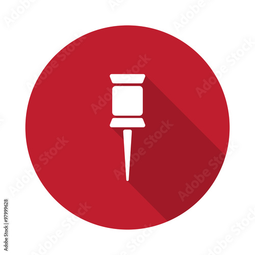 Flat Pushpin icon with long shadow on red circle