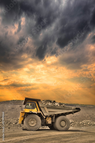 Mining truck on sunset