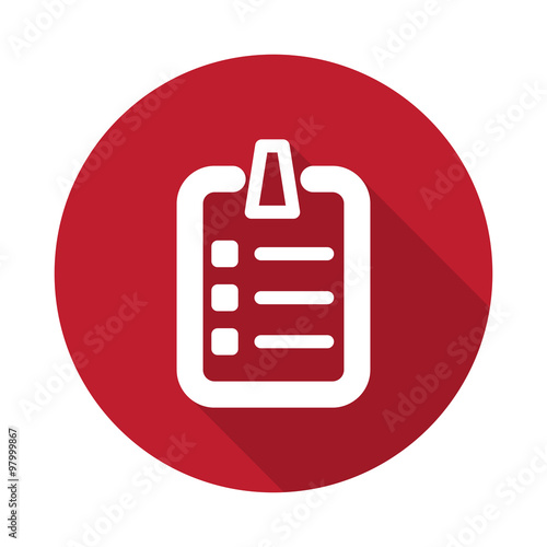 Flat Checklist icon with long shadow on red circle