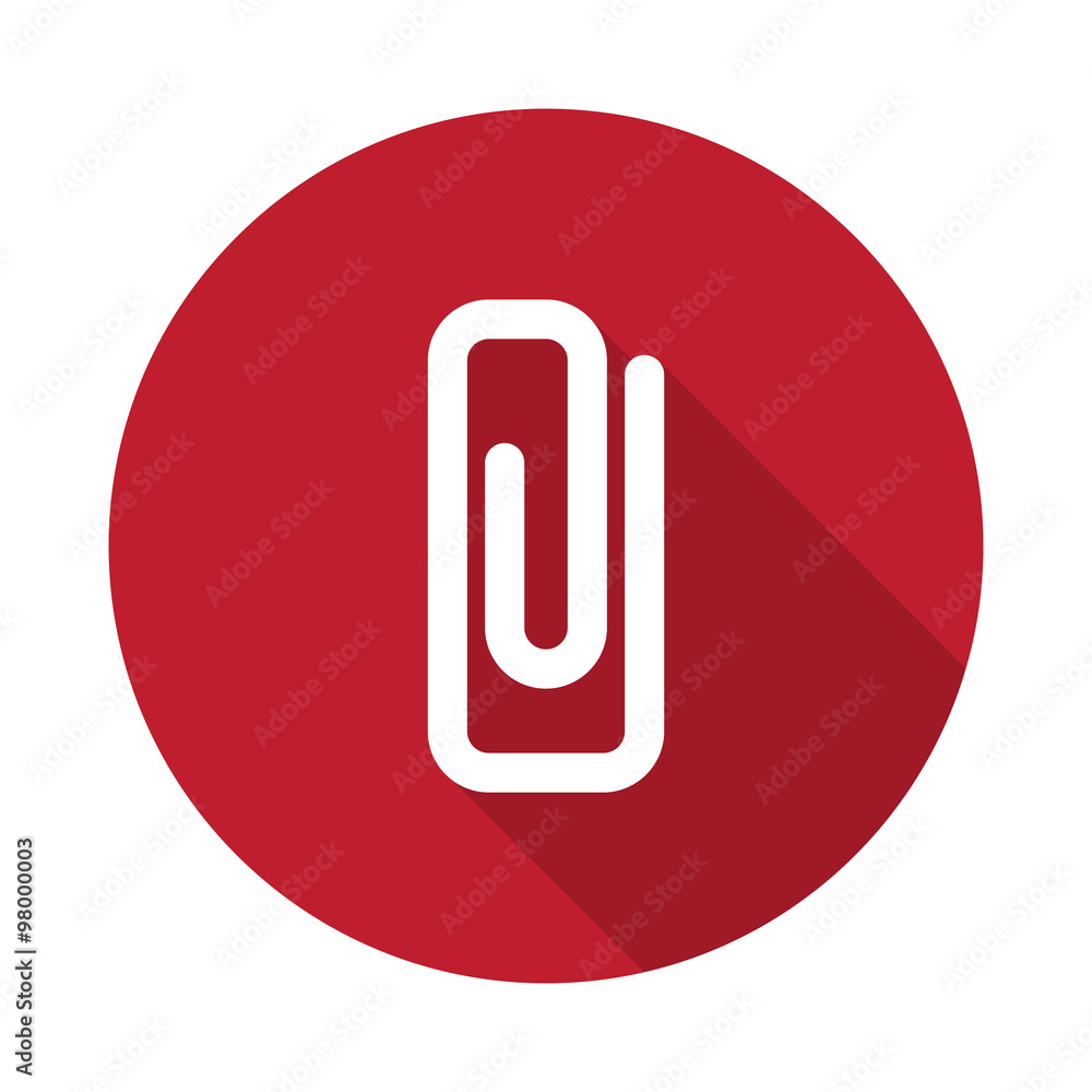 Flat Paper Clip icon with long shadow on red circle Flat Paper Clip icon with long shadow on red circle