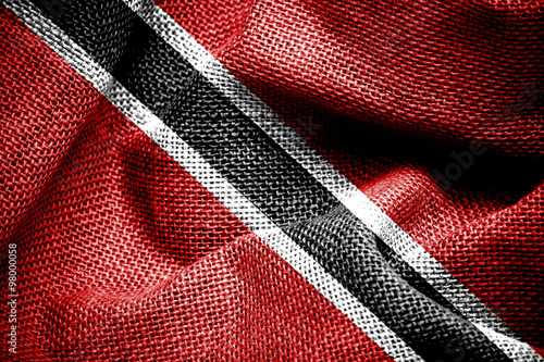 Texture of sackcloth with the image of the Trinidad and Tobago flag