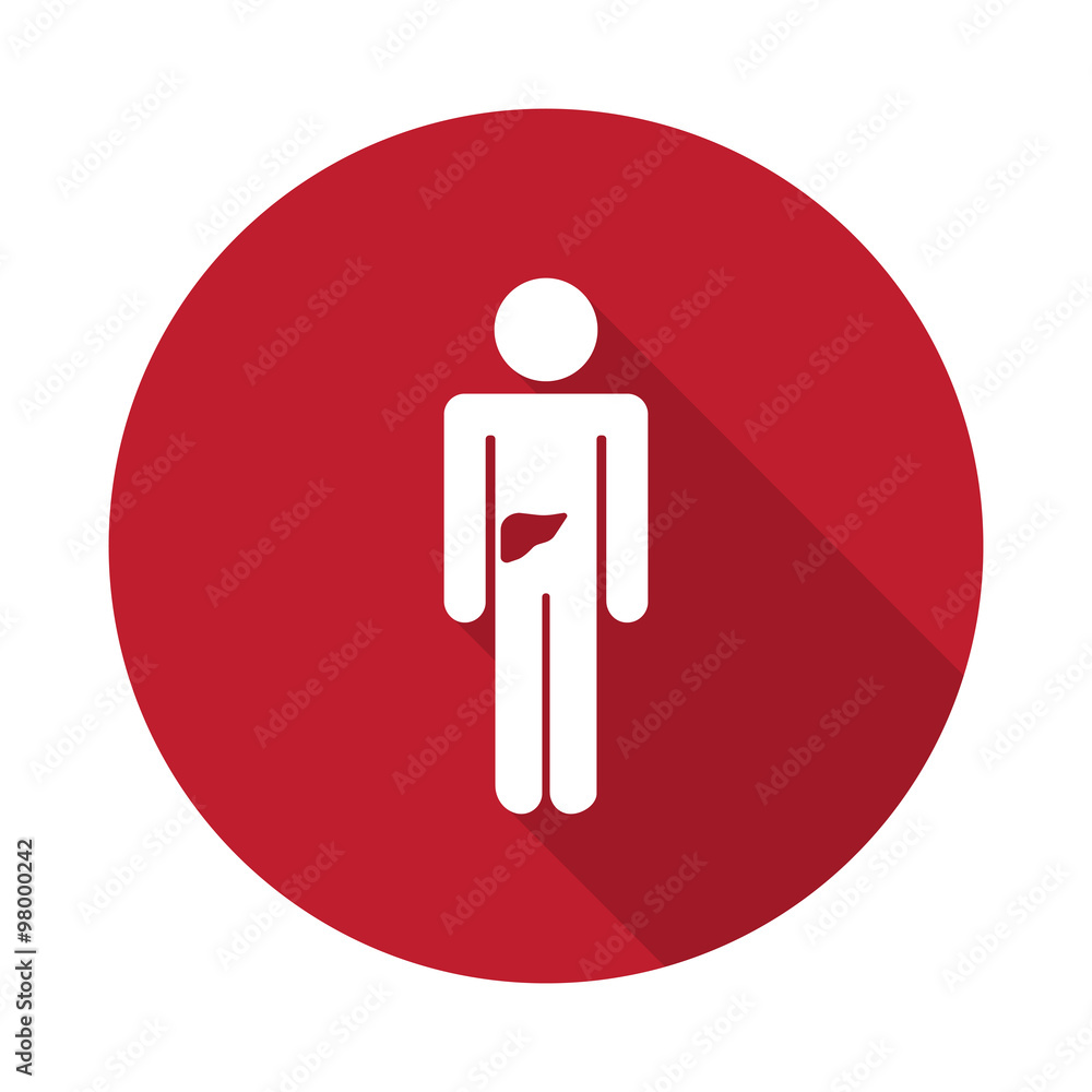 Flat Liver icon with long shadow on red circle Flat Liver icon with long shadow on red circle