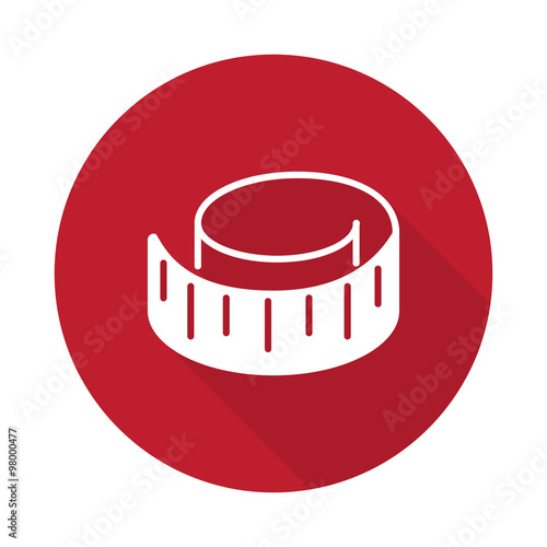 Flat Measuring Tape icon with long shadow on red circle