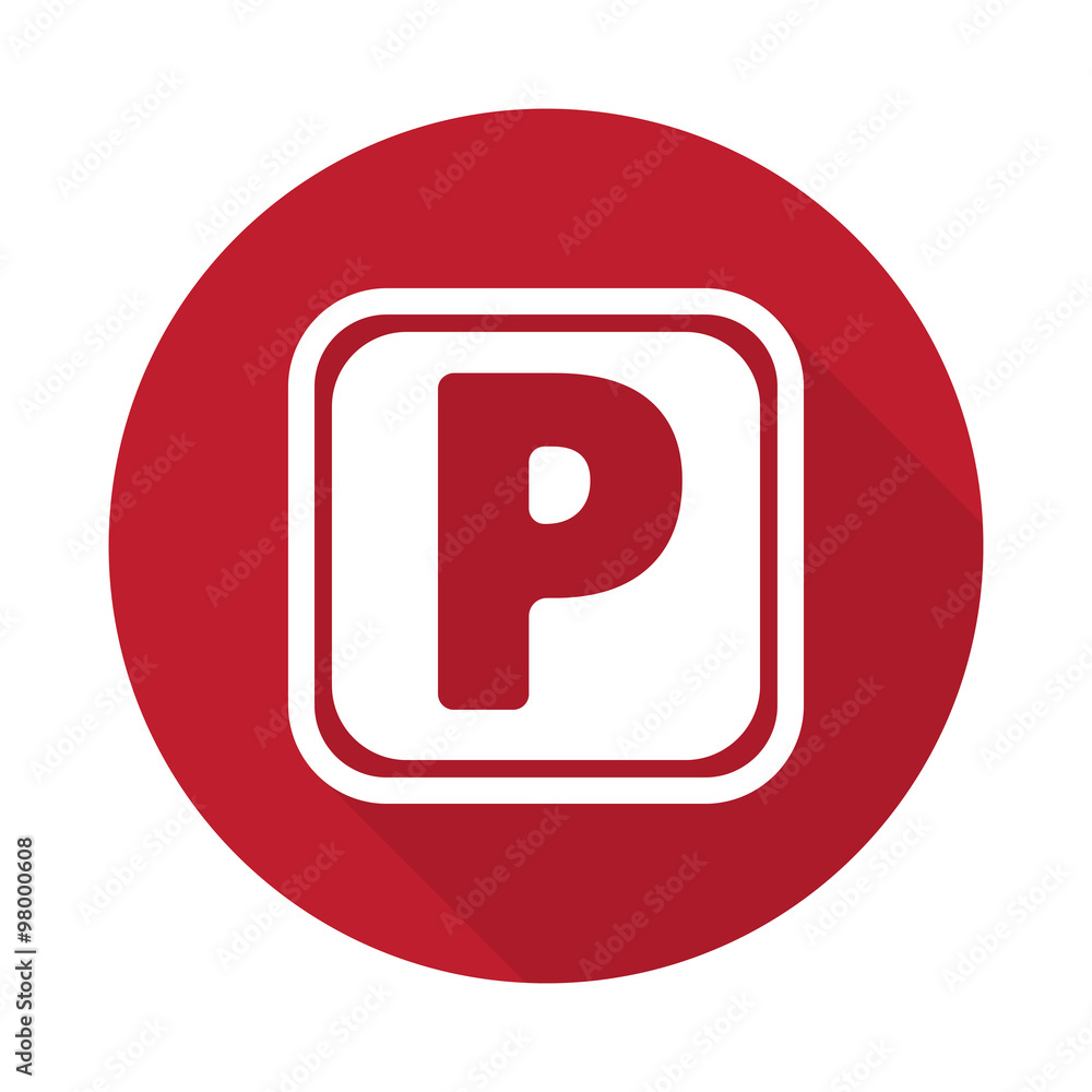 Flat Parking icon with long shadow on red circle Flat Parking icon with long shadow on red circle