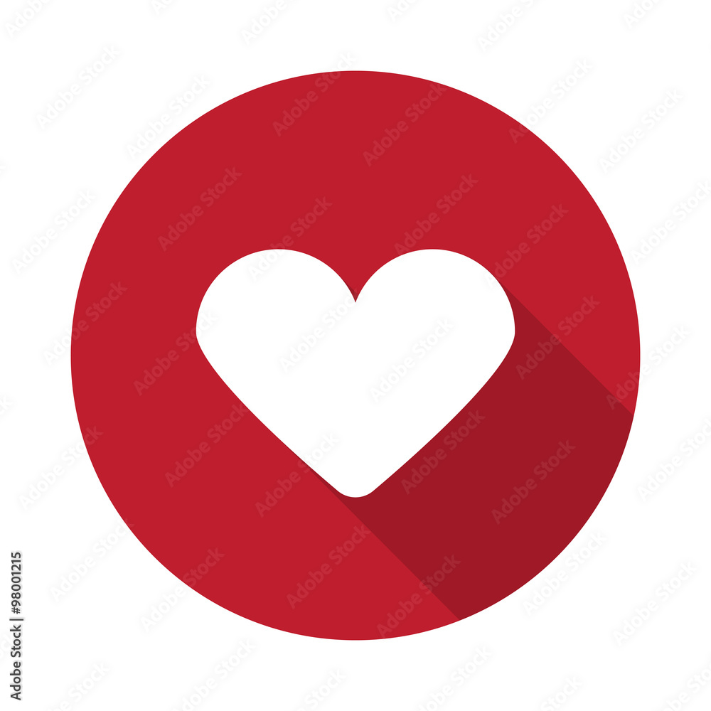 Flat Heart icon with long shadow on red circle