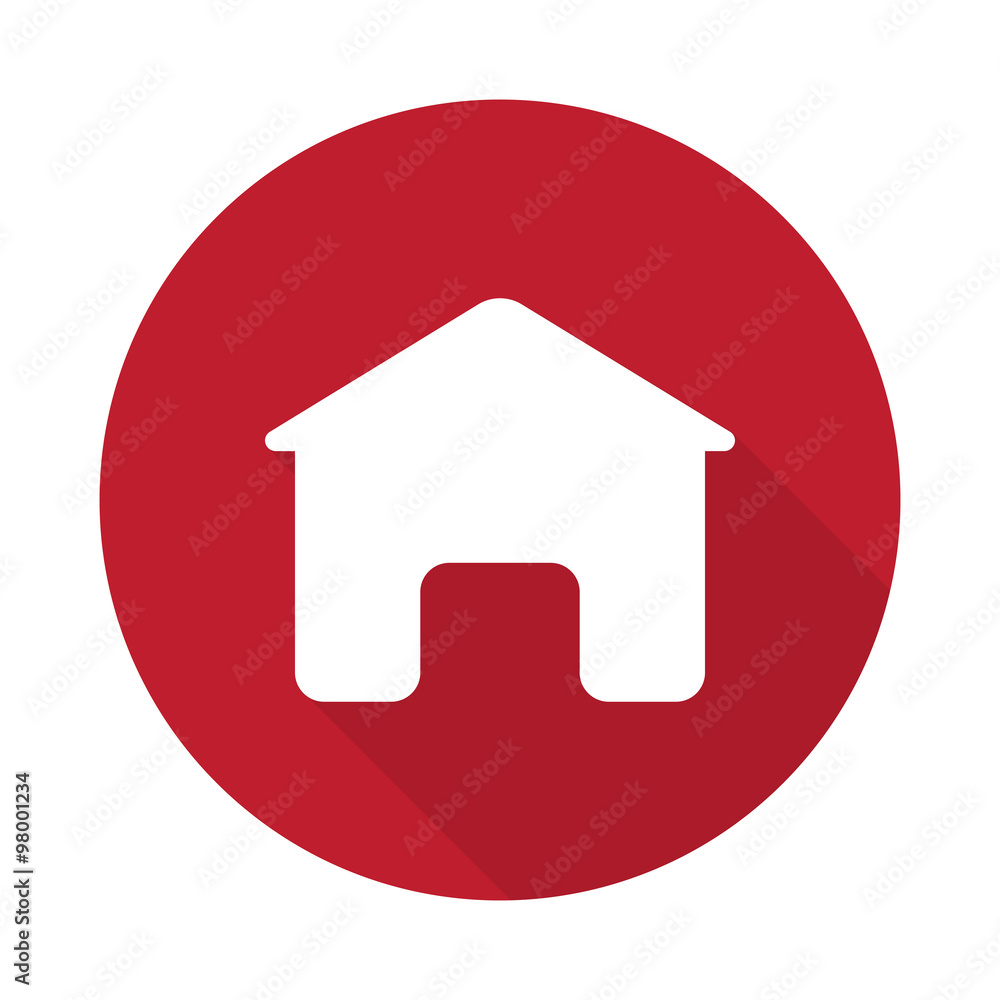 Flat Home icon with long shadow on red circle Flat Home icon with long shadow on red circle