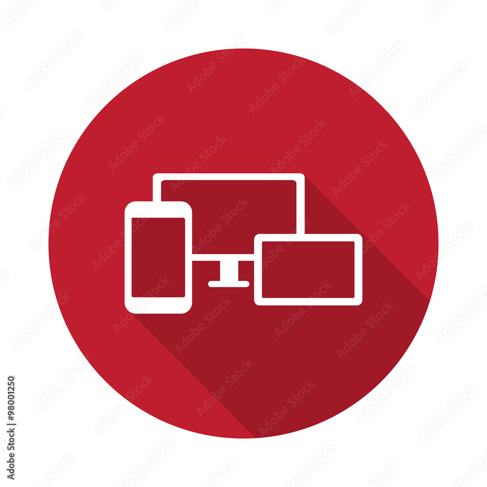 Flat Responsive Media Design icon with long shadow on red circle Flat Responsive Media Design icon with long shadow on red circle