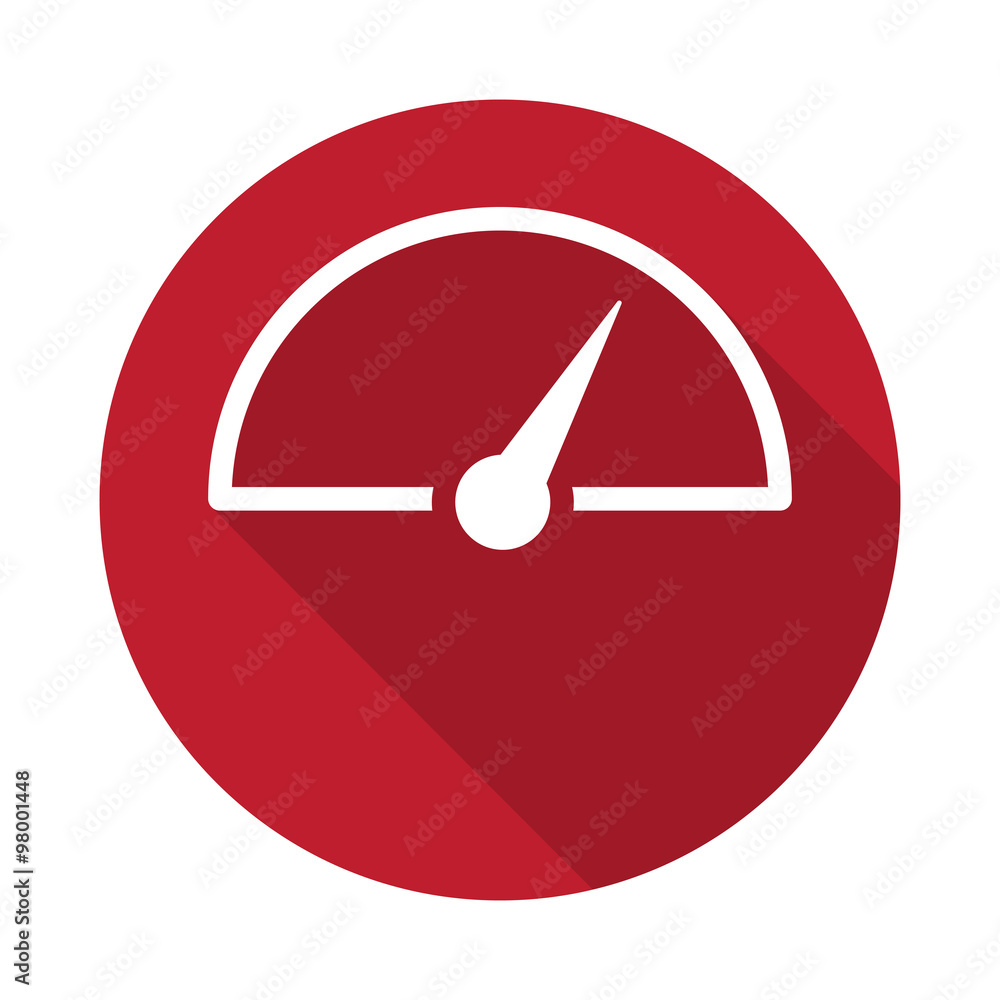 Flat Speed Meter icon with long shadow on red circle Flat Speed Meter icon with long shadow on red circle