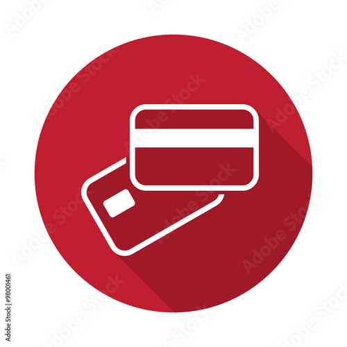 Flat Credit Card Payment icon with long shadow on red circle