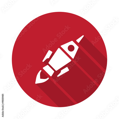 Flat Rocket Launch icon with long shadow on red circle