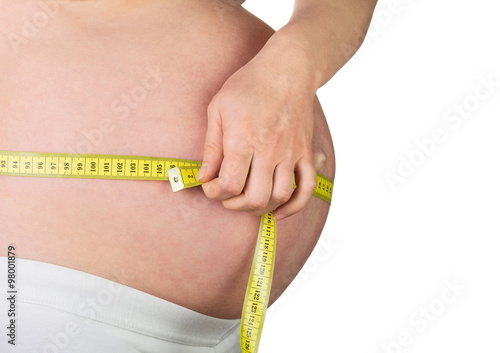 Pregnant woman measuring bump