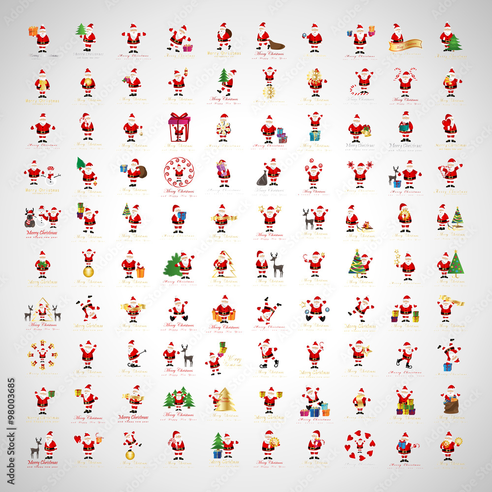 Santa Claus Icons And Christmas Elements Set - Vector Illustration, Graphic Design. For Web, Websites, Print, Presentation Templates, Mobile Applications And Promotional Materials