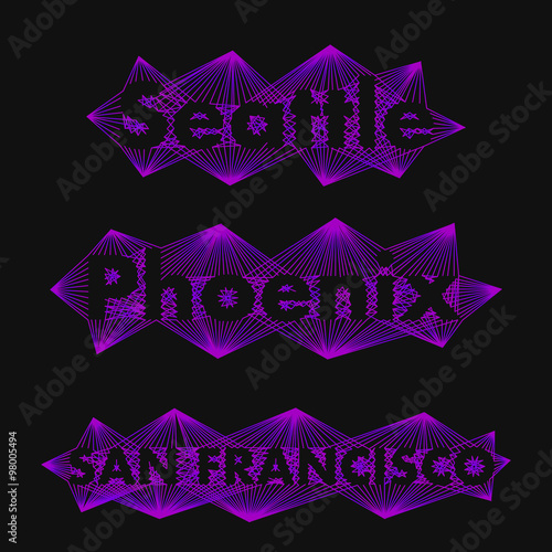 The collection of names  big cities in a unique style.