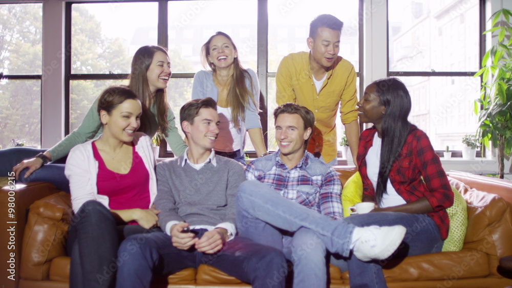 Happy attractive young women having a video chat from computer screen's pov Happy attractive young women having a video chat from computer screen's pov