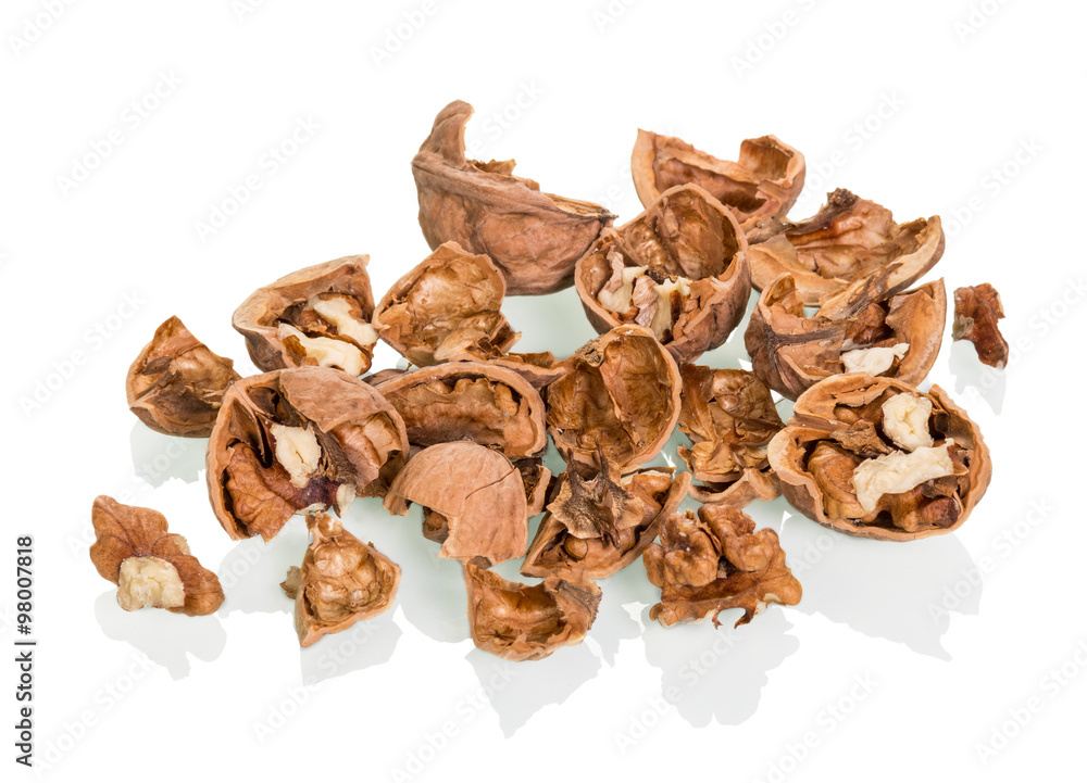 Scattered walnuts isolated